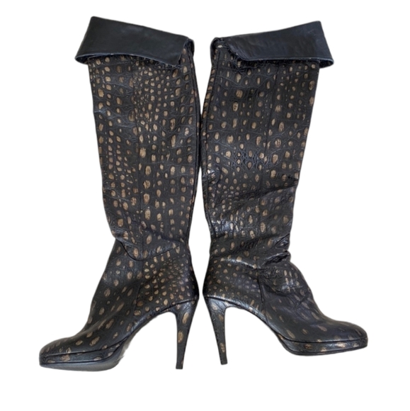 Black/Gold Italian leather over the knee boots - Picture 5 of 15
